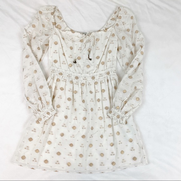 Joie Mianda Long Sleeve embroidered Dress square neck tassel - Picture 3 of 12